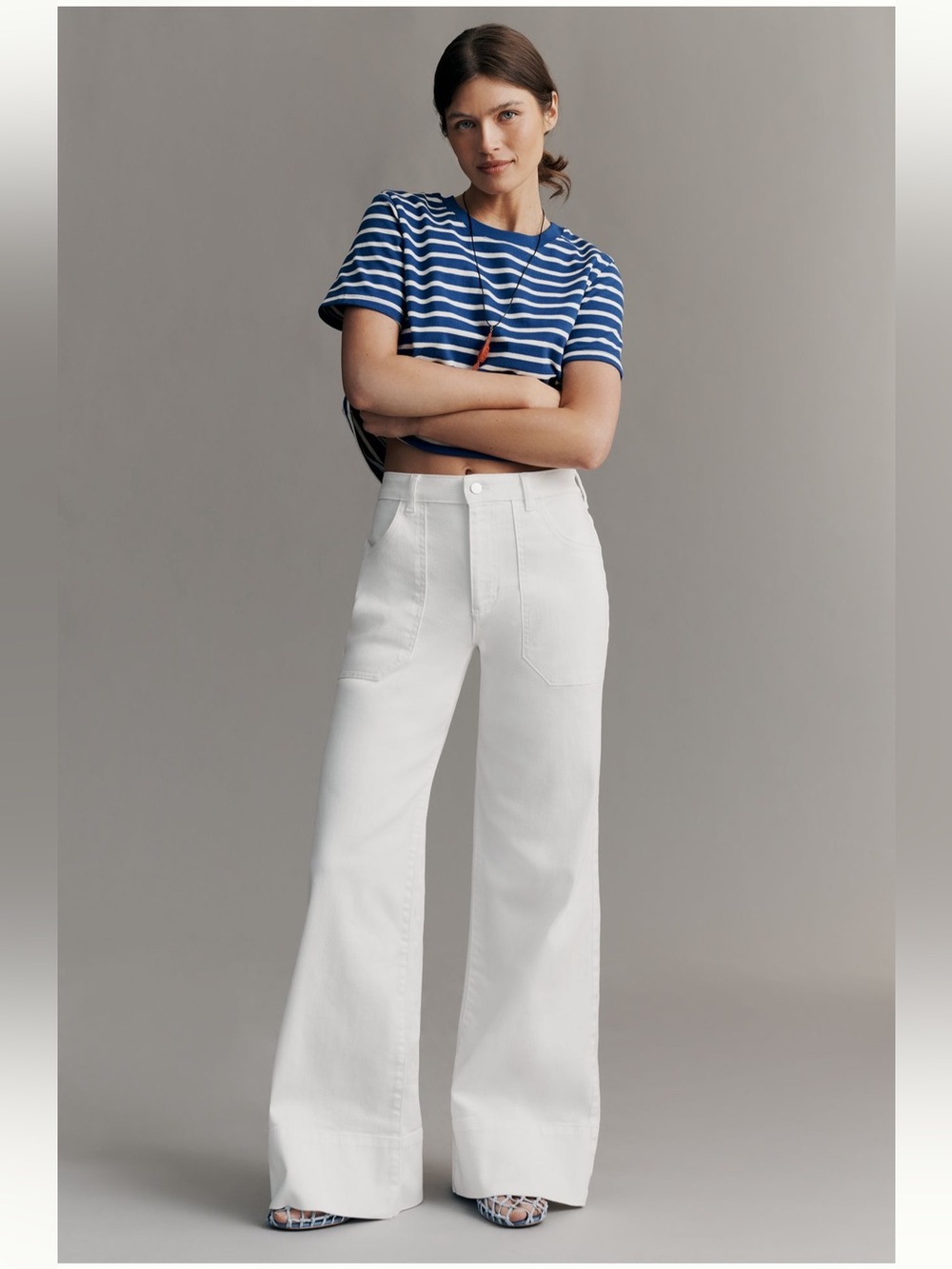 Anthropologie Rylan Relaxed High-Rise Flare Jeans by Pilcro | Chalk White | 32 P